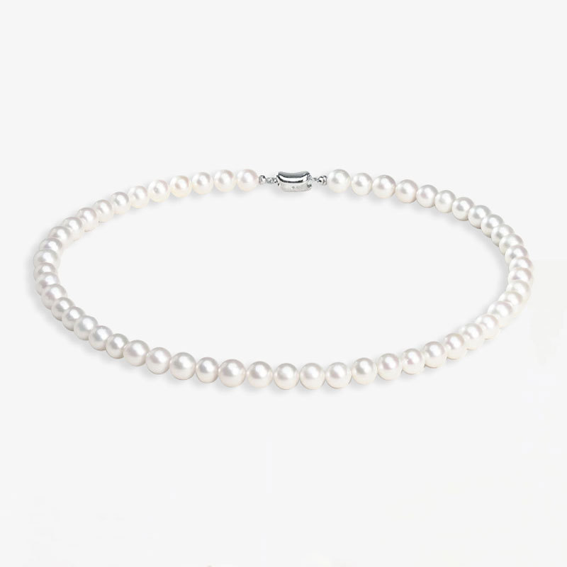 Classic White Pearl Necklace with Sterling Silver Clasp